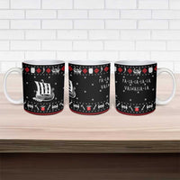Viking Christmas Ceramic Mug with Fa La La La La Valhalla Quote and Longship Nordic Pattern - Wonder Print Shop