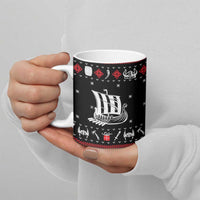 Viking Christmas Ceramic Mug with Fa La La La La Valhalla Quote and Longship Nordic Pattern - Wonder Print Shop
