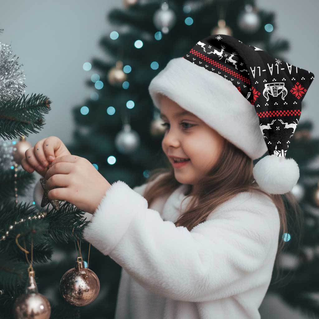 Viking Christmas Santa Hat with Fa La La La La Valhalla Quote and Longship Nordic Pattern - Wonder Print Shop