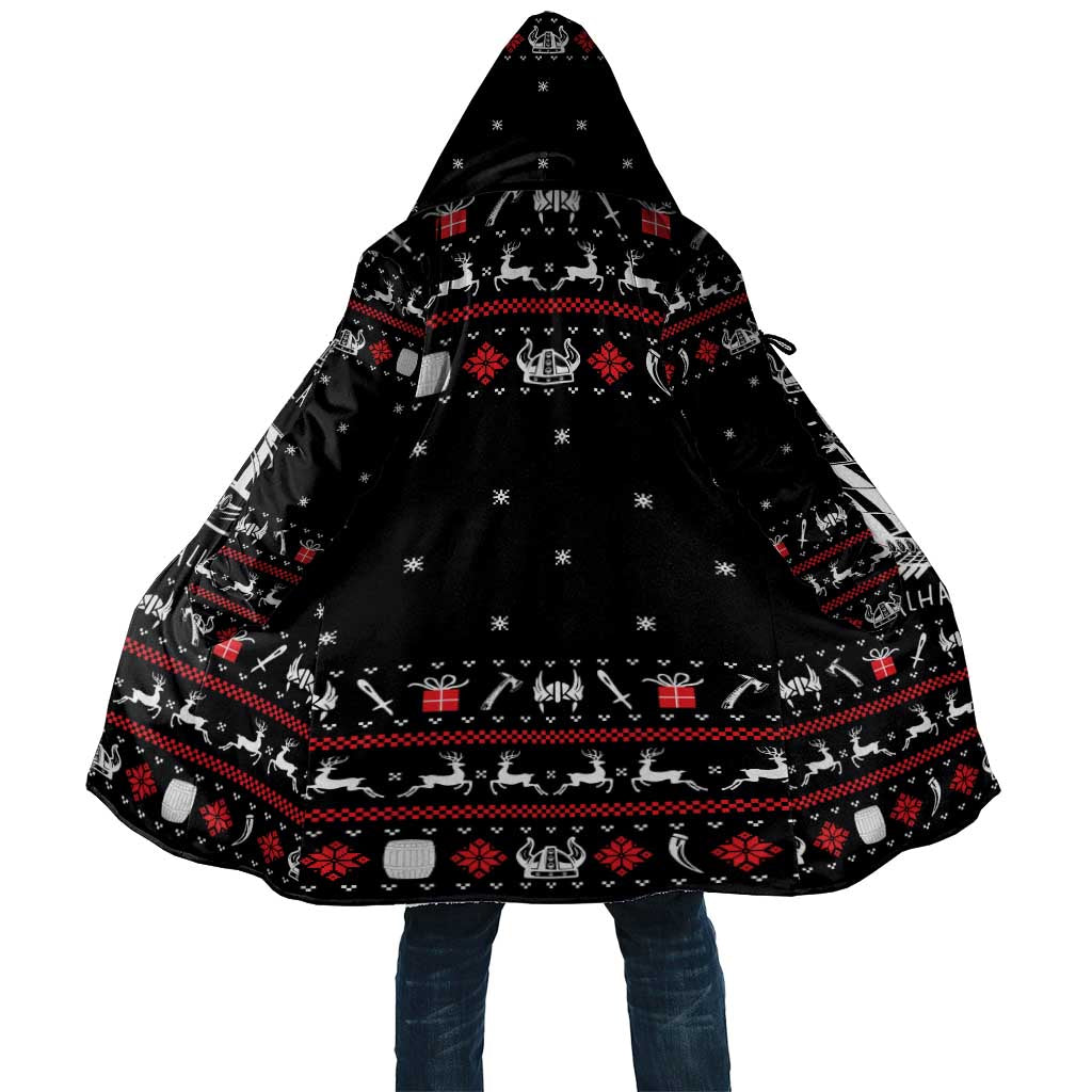 Viking Christmas Cloak with Fa La La La La Valhalla Quote and Longship Nordic Pattern - Wonder Print Shop