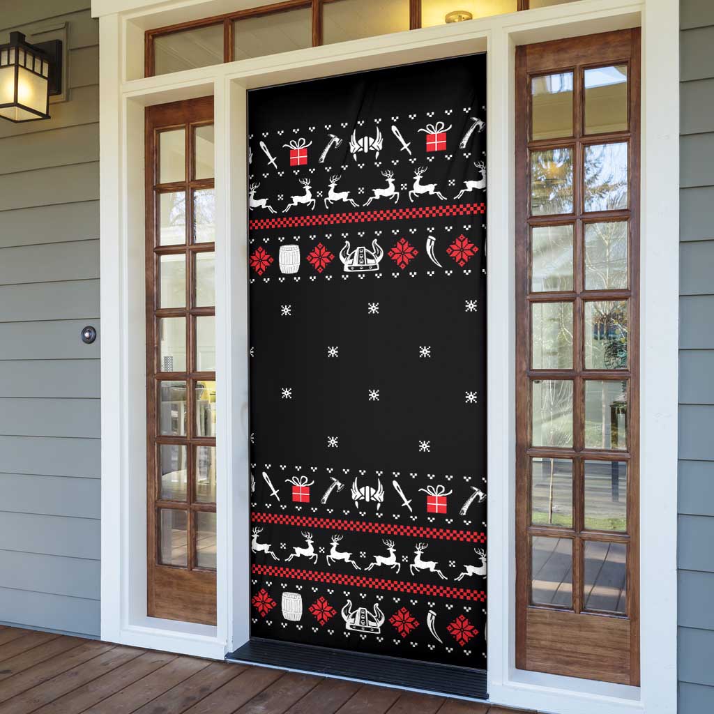 Viking Christmas Door Cover with Fa La La La La Valhalla Quote and Longship Nordic Pattern - Wonder Print Shop