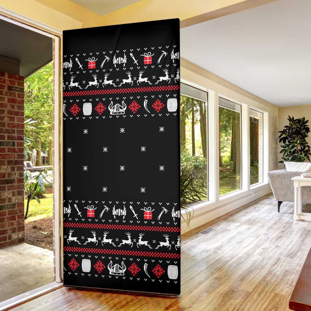 Viking Christmas Door Cover with Fa La La La La Valhalla Quote and Longship Nordic Pattern - Wonder Print Shop