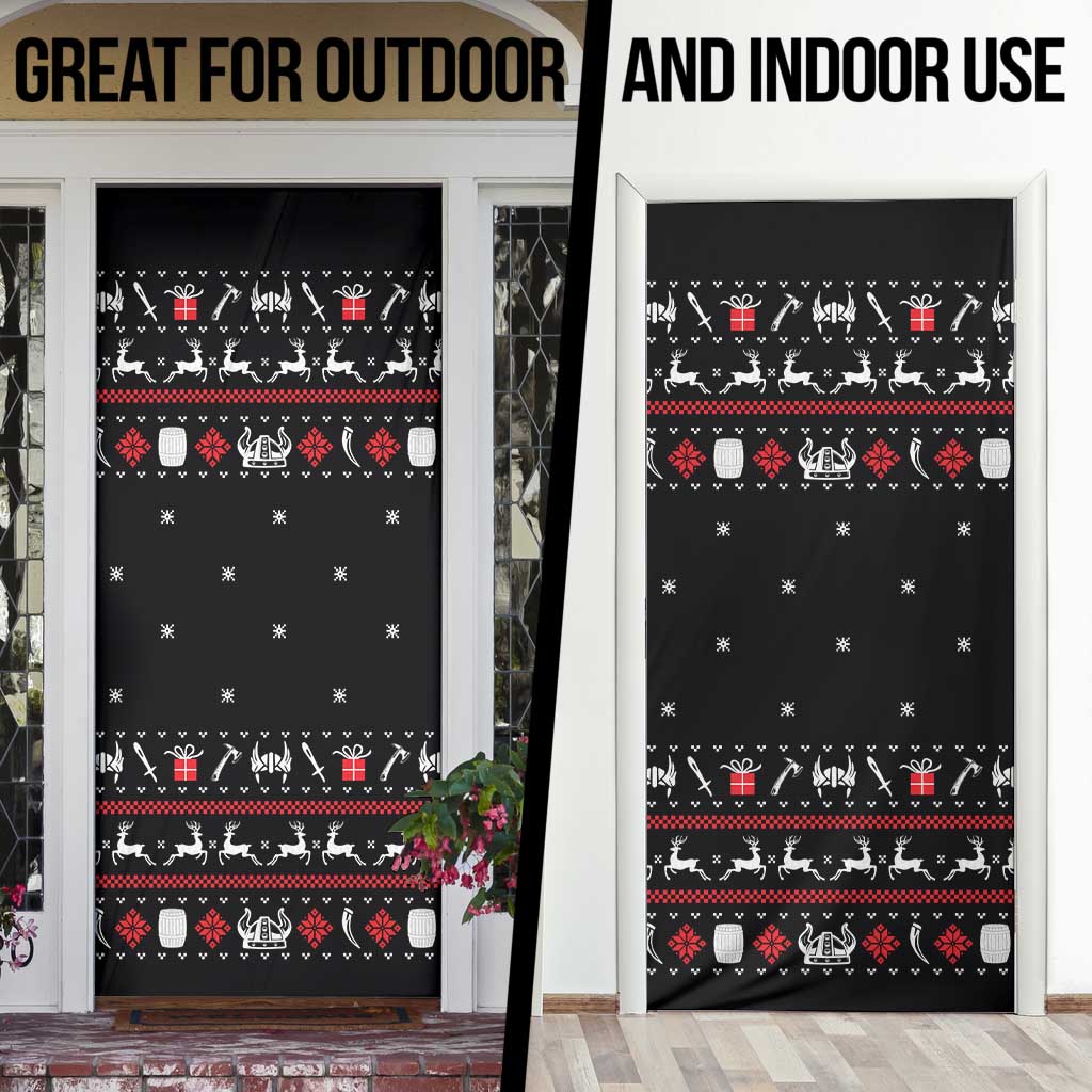 Viking Christmas Door Cover with Fa La La La La Valhalla Quote and Longship Nordic Pattern - Wonder Print Shop