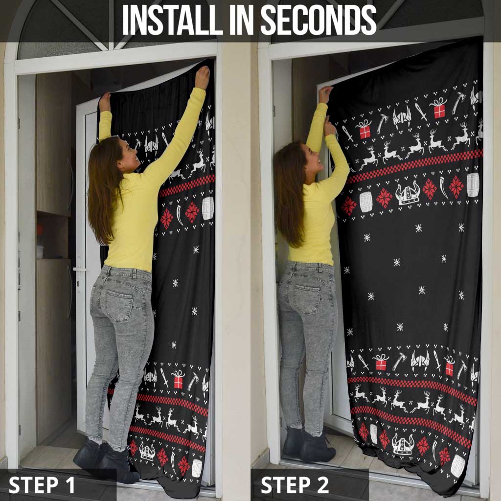 Viking Christmas Door Cover with Fa La La La La Valhalla Quote and Longship Nordic Pattern - Wonder Print Shop