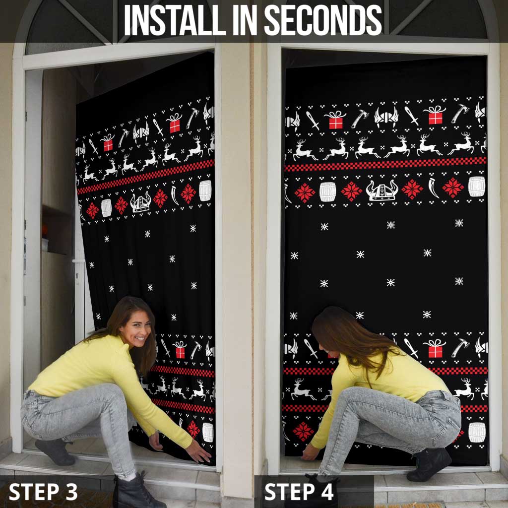 Viking Christmas Door Cover with Fa La La La La Valhalla Quote and Longship Nordic Pattern - Wonder Print Shop