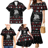 Viking Christmas Family Matching Mermaid Dress and Hawaiian Shirt with Fa La La La La Valhalla Quote and Longship Nordic Pattern - Wonder Print Shop
