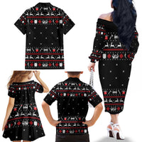 Viking Christmas Family Matching Off The Shoulder Long Sleeve Dress and Hawaiian Shirt with Fa La La La La Valhalla Quote and Longship Nordic Pattern - Wonder Print Shop