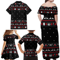 Viking Christmas Family Matching Off Shoulder Maxi Dress and Hawaiian Shirt with Fa La La La La Valhalla Quote and Longship Nordic Pattern - Wonder Print Shop