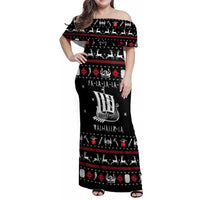 Viking Christmas Family Matching Off Shoulder Maxi Dress and Hawaiian Shirt with Fa La La La La Valhalla Quote and Longship Nordic Pattern - Wonder Print Shop