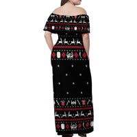 Viking Christmas Family Matching Off Shoulder Maxi Dress and Hawaiian Shirt with Fa La La La La Valhalla Quote and Longship Nordic Pattern - Wonder Print Shop