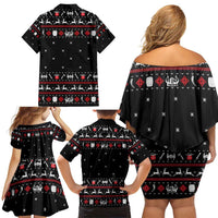 Viking Christmas Family Matching Off Shoulder Short Dress and Hawaiian Shirt with Fa La La La La Valhalla Quote and Longship Nordic Pattern - Wonder Print Shop