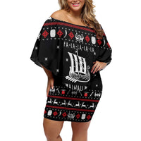 Viking Christmas Family Matching Off Shoulder Short Dress and Hawaiian Shirt with Fa La La La La Valhalla Quote and Longship Nordic Pattern - Wonder Print Shop