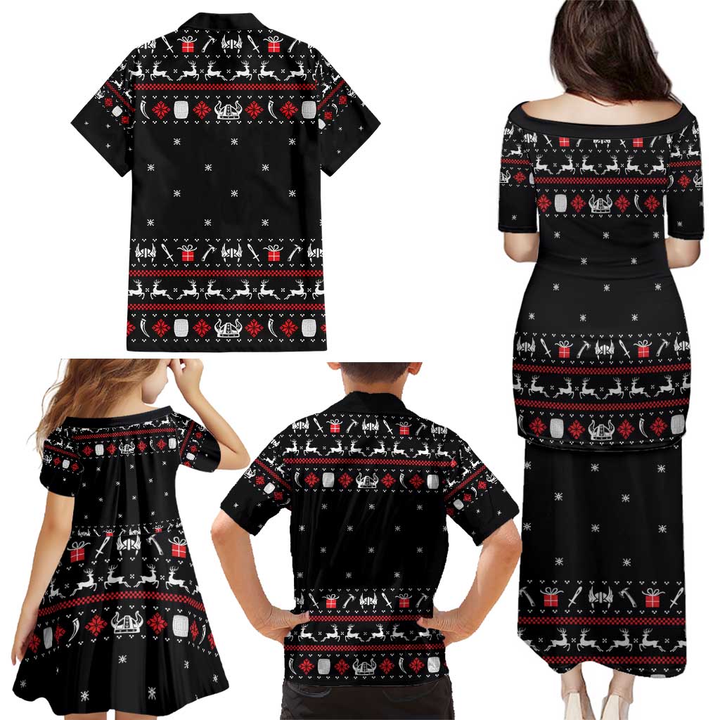 Viking Christmas Family Matching Puletasi and Hawaiian Shirt with Fa La La La La Valhalla Quote and Longship Nordic Pattern - Wonder Print Shop
