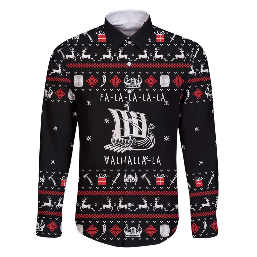 Viking Christmas Family Matching Puletasi and Hawaiian Shirt with Fa La La La La Valhalla Quote and Longship Nordic Pattern - Wonder Print Shop
