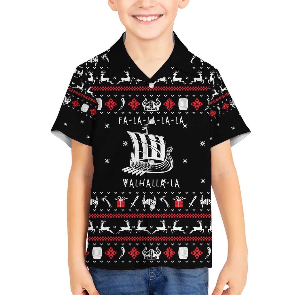 Viking Christmas Family Matching Puletasi and Hawaiian Shirt with Fa La La La La Valhalla Quote and Longship Nordic Pattern - Wonder Print Shop
