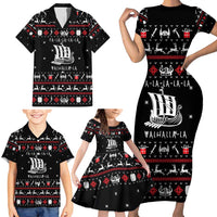 Viking Christmas Family Matching Short Sleeve Bodycon Dress and Hawaiian Shirt with Fa La La La La Valhalla Quote and Longship Nordic Pattern - Wonder Print Shop