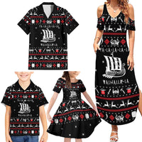 Viking Christmas Family Matching Summer Maxi Dress and Hawaiian Shirt with Fa La La La La Valhalla Quote and Longship Nordic Pattern - Wonder Print Shop