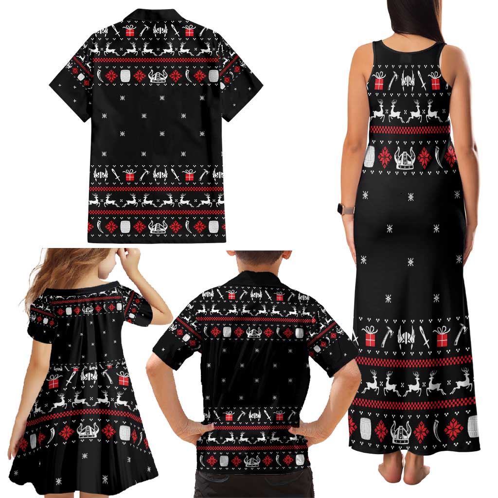 Viking Christmas Family Matching Tank Maxi Dress and Hawaiian Shirt with Fa La La La La Valhalla Quote and Longship Nordic Pattern - Wonder Print Shop