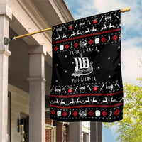 Viking Christmas Garden Flag with Fa La La La La Valhalla Quote and Longship Nordic Pattern - Wonder Print Shop