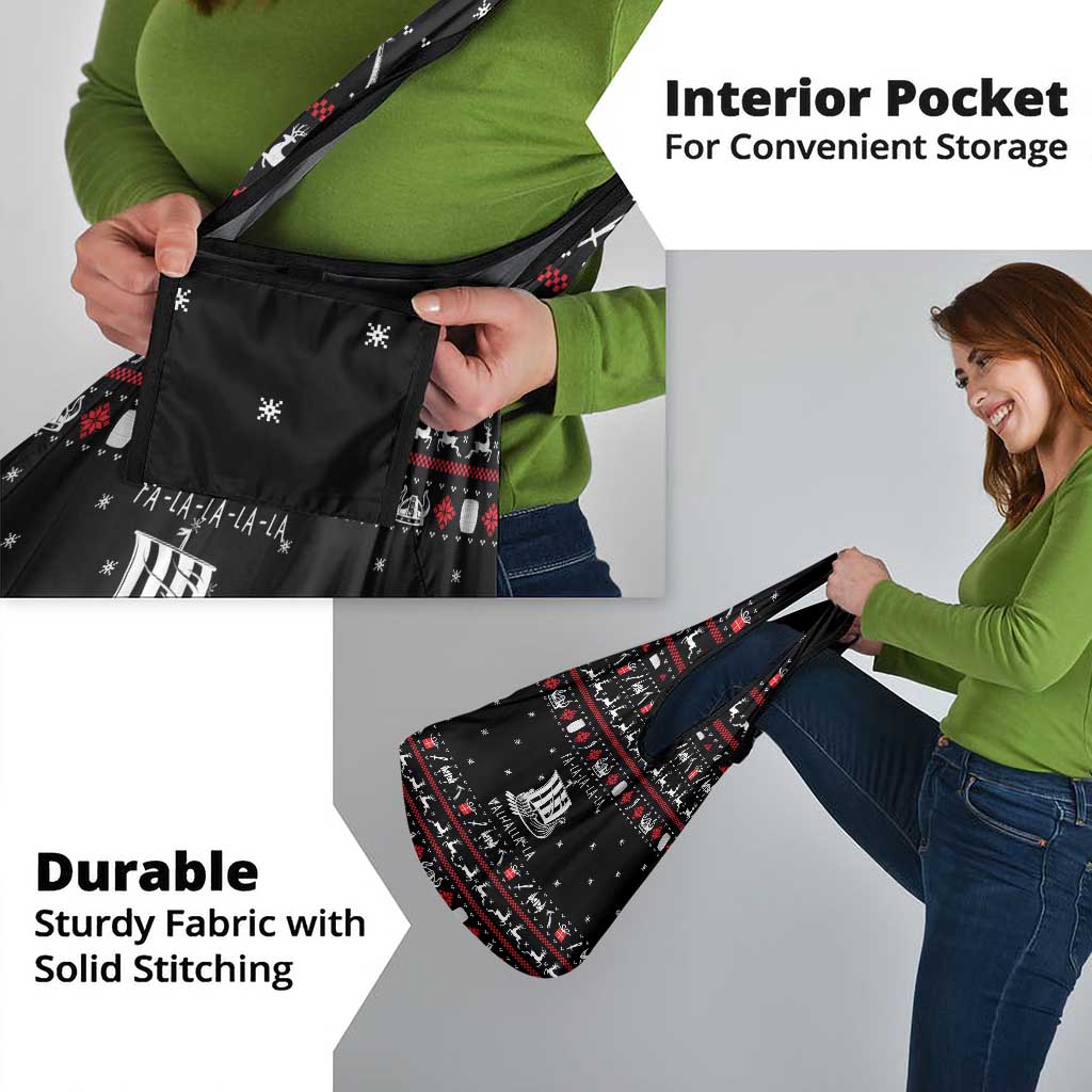 Viking Christmas Grocery Bag with Fa La La La La Valhalla Quote and Longship Nordic Pattern - Wonder Print Shop