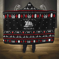 Viking Christmas Hooded Blanket with Fa La La La La Valhalla Quote and Longship Nordic Pattern - Wonder Print Shop
