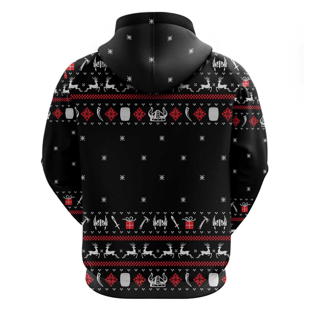 Viking Christmas Hoodie with Fa La La La La Valhalla Quote and Longship Nordic Pattern - Wonder Print Shop