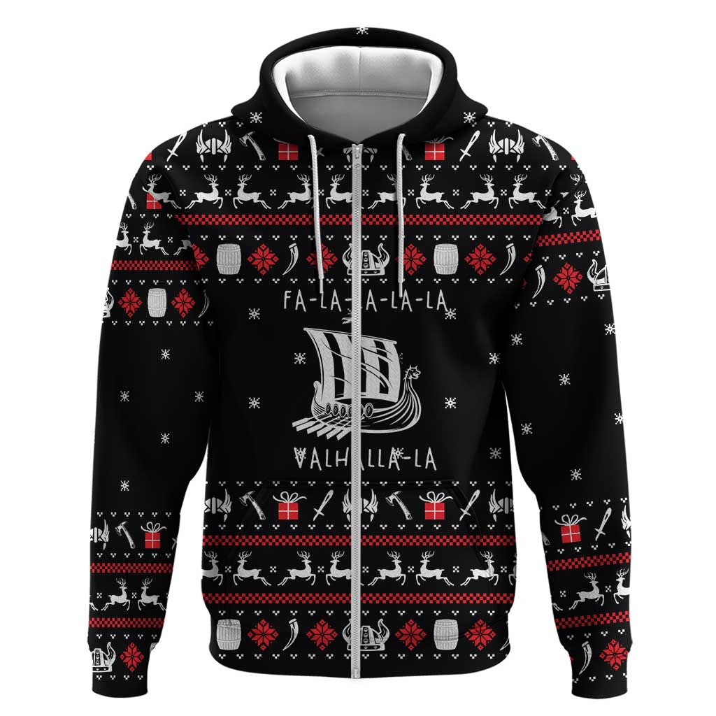Viking Christmas Hoodie with Fa La La La La Valhalla Quote and Longship Nordic Pattern - Wonder Print Shop
