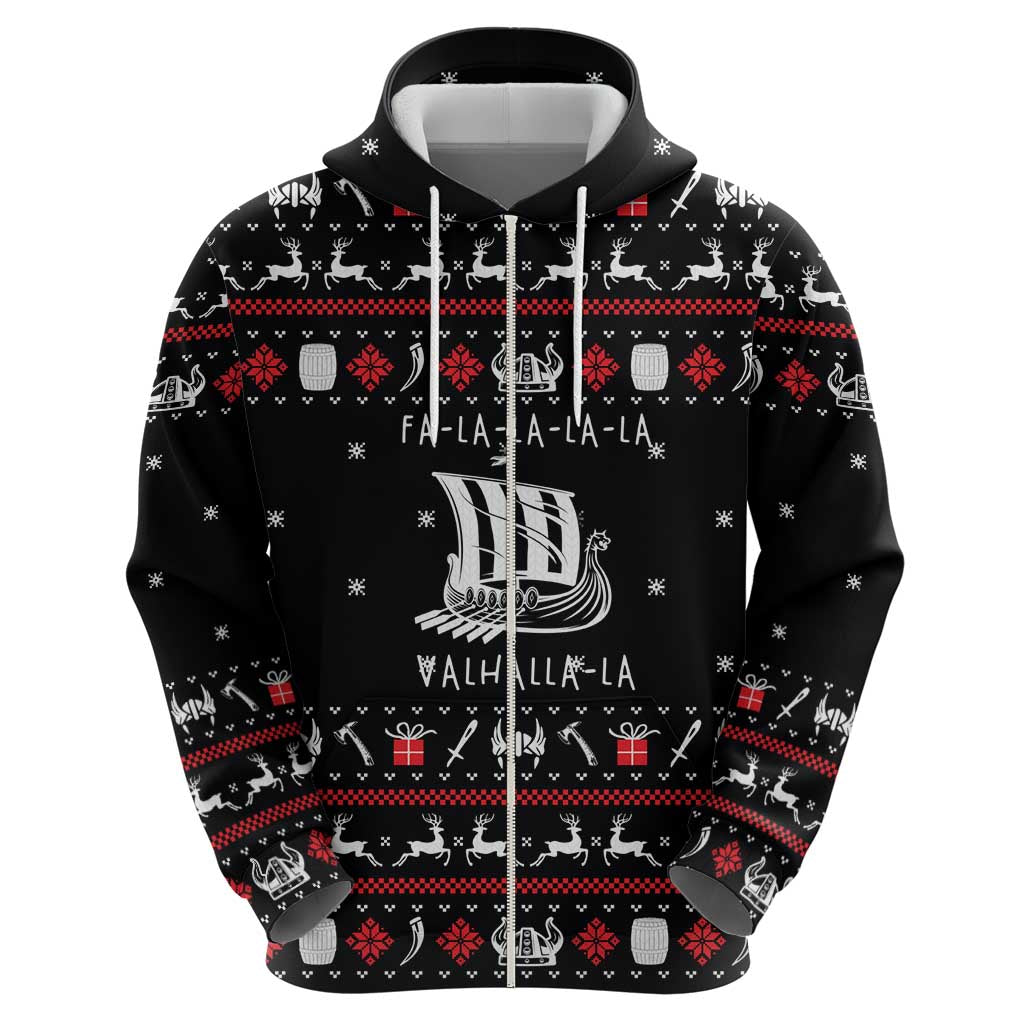 Viking Christmas Hoodie with Fa La La La La Valhalla Quote and Longship Nordic Pattern - Wonder Print Shop