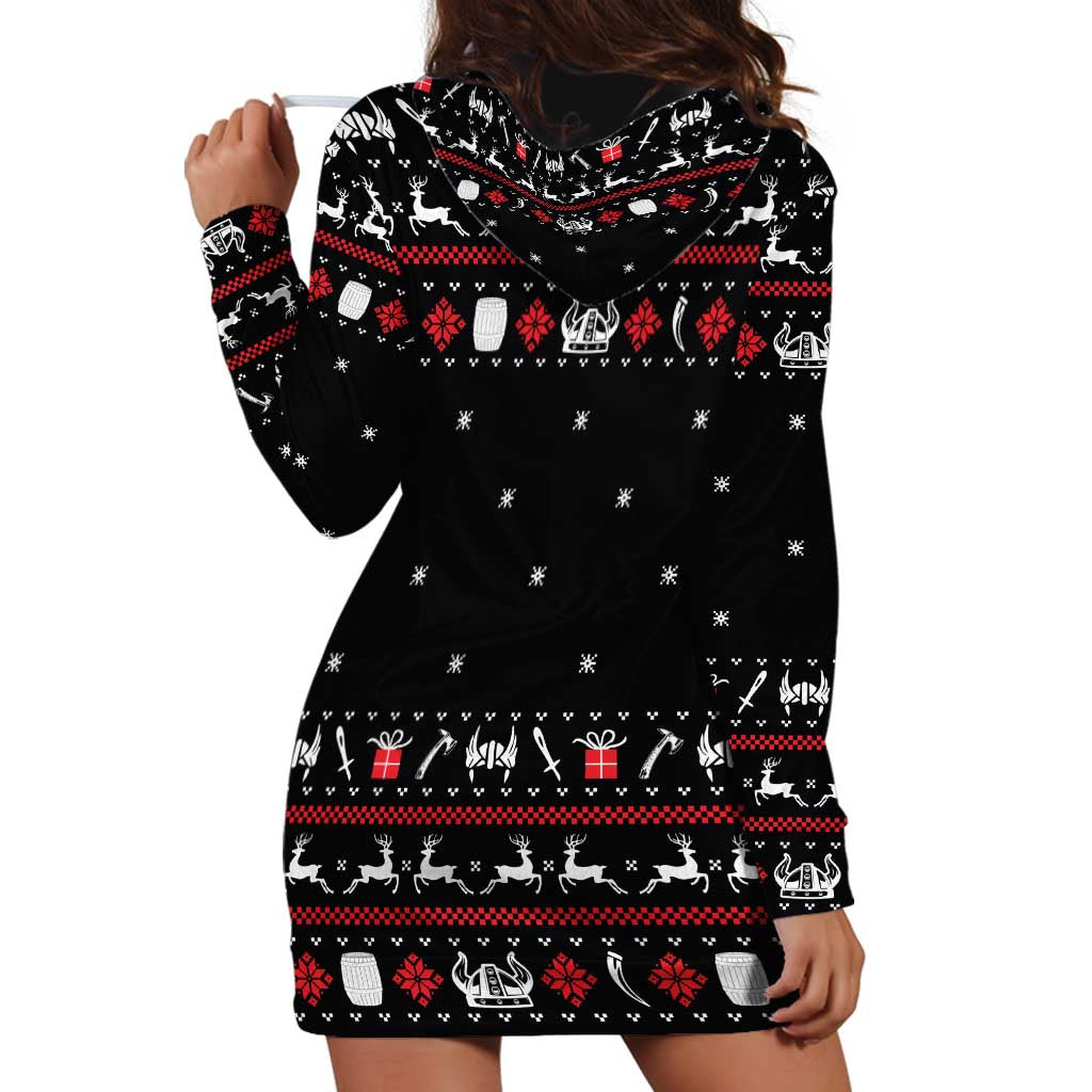 Viking Christmas Hoodie Dress with Fa La La La La Valhalla Quote and Longship Nordic Pattern - Wonder Print Shop