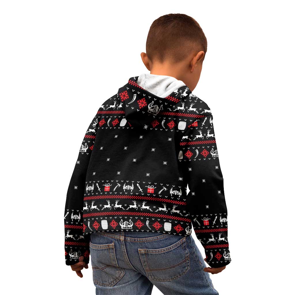 Viking Christmas Kid Hoodie with Fa La La La La Valhalla Quote and Longship Nordic Pattern - Wonder Print Shop