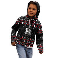 Viking Christmas Kid Hoodie with Fa La La La La Valhalla Quote and Longship Nordic Pattern - Wonder Print Shop