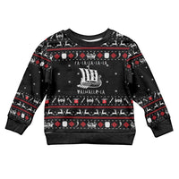 Viking Christmas Kid Ugly Christmas Sweater with Fa La La La La Valhalla Quote and Longship Nordic Pattern - Wonder Print Shop