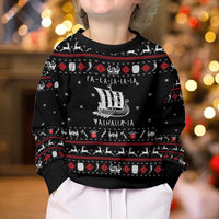 Viking Christmas Kid Ugly Christmas Sweater with Fa La La La La Valhalla Quote and Longship Nordic Pattern - Wonder Print Shop