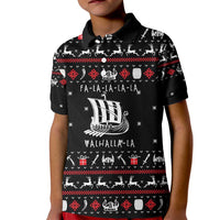 Viking Christmas Kid Polo Shirt with Fa La La La La Valhalla Quote and Longship Nordic Pattern - Wonder Print Shop