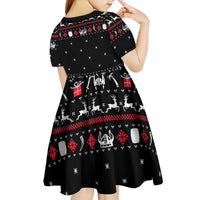 Viking Christmas Kid Short Sleeve Dress with Fa La La La La Valhalla Quote and Longship Nordic Pattern - Wonder Print Shop