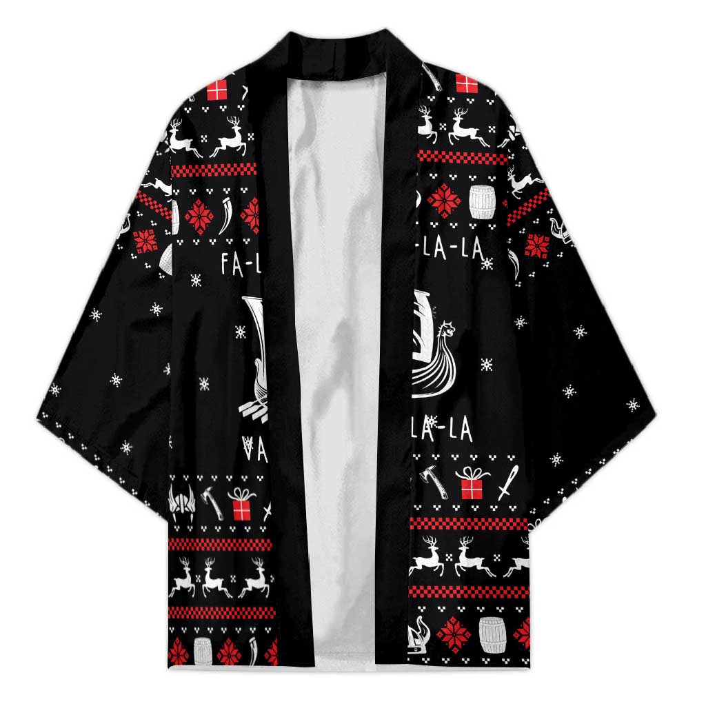 Viking Christmas Kimono with Fa La La La La Valhalla Quote and Longship Nordic Pattern - Wonder Print Shop