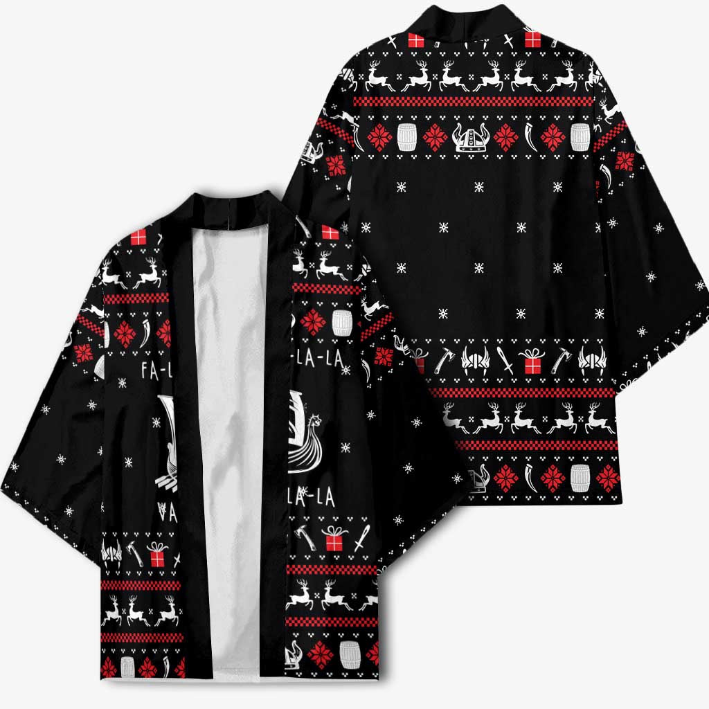 Viking Christmas Kimono with Fa La La La La Valhalla Quote and Longship Nordic Pattern - Wonder Print Shop