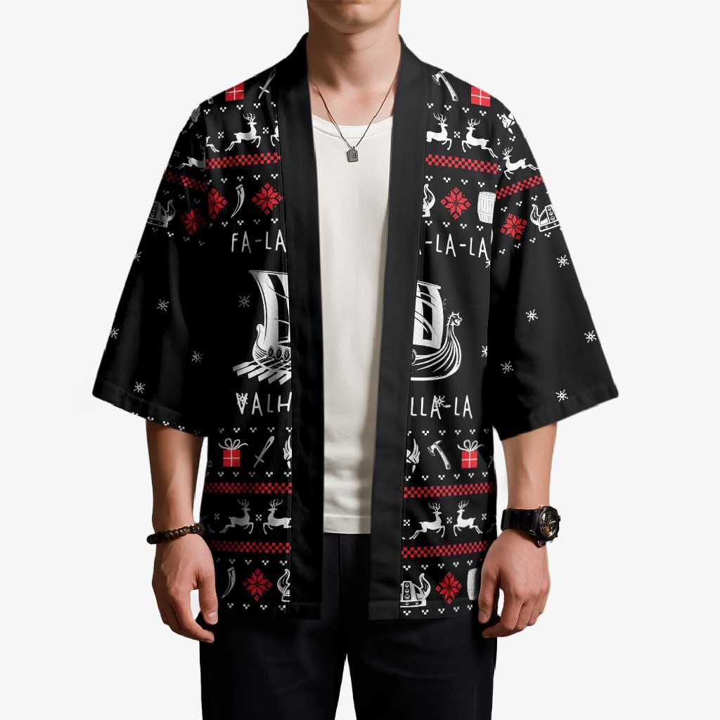 Viking Christmas Kimono with Fa La La La La Valhalla Quote and Longship Nordic Pattern - Wonder Print Shop