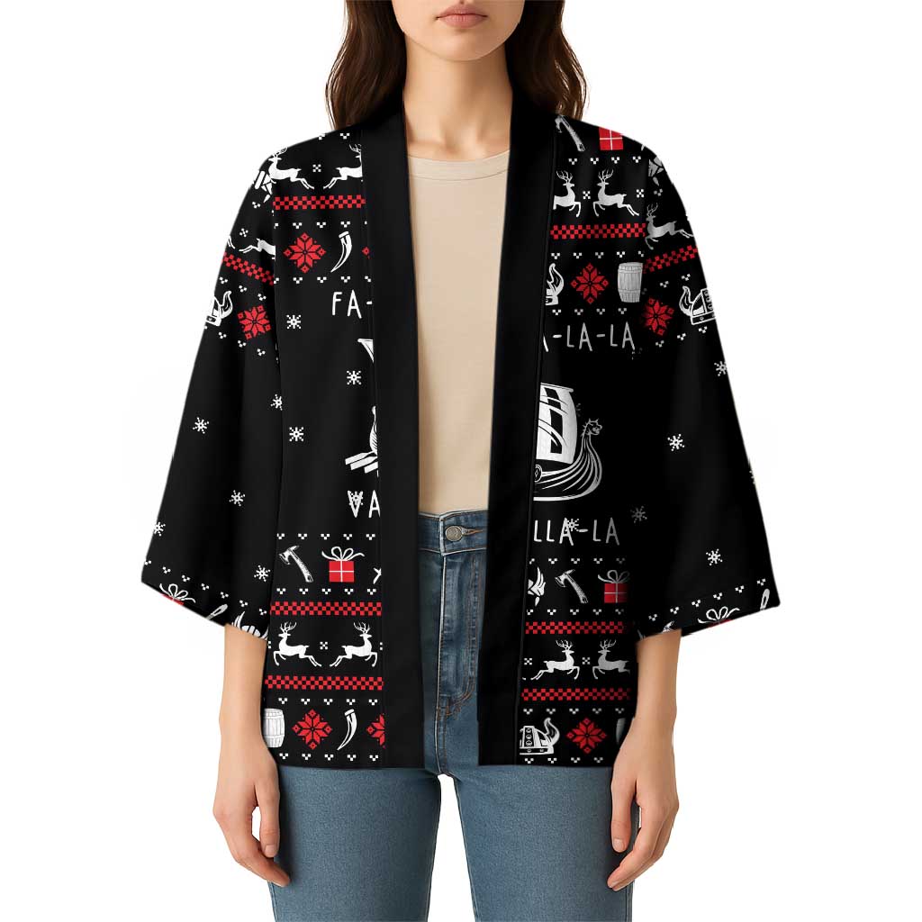 Viking Christmas Kimono with Fa La La La La Valhalla Quote and Longship Nordic Pattern - Wonder Print Shop