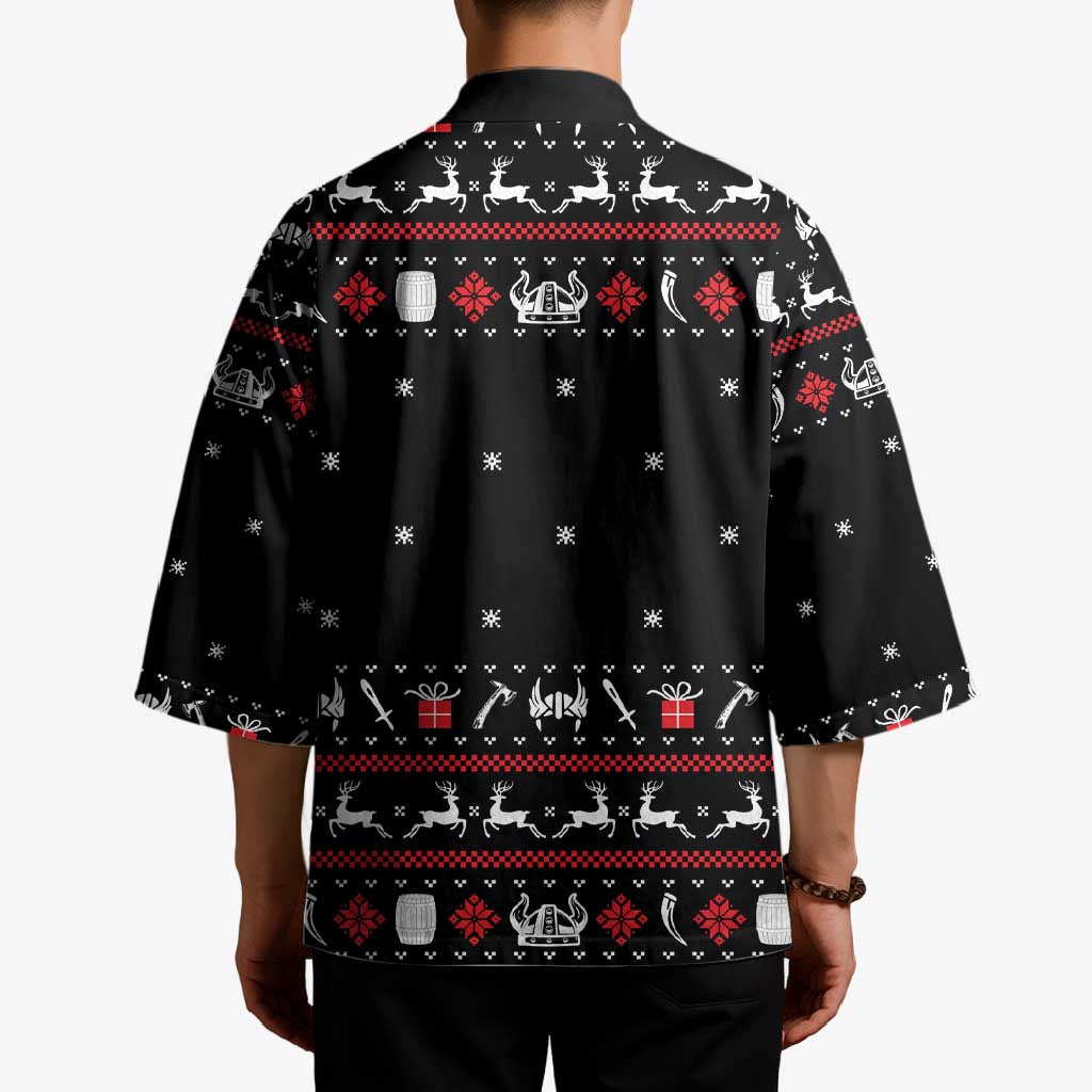 Viking Christmas Kimono with Fa La La La La Valhalla Quote and Longship Nordic Pattern - Wonder Print Shop