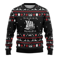 Viking Christmas Ugly Christmas Sweater with Fa La La La La Valhalla Quote and Longship Nordic Pattern - Wonder Print Shop
