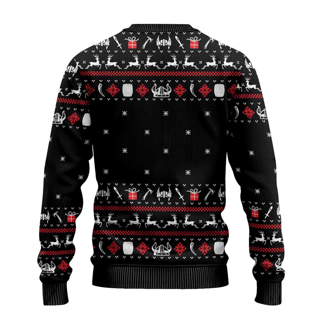 Viking Christmas Ugly Christmas Sweater with Fa La La La La Valhalla Quote and Longship Nordic Pattern - Wonder Print Shop
