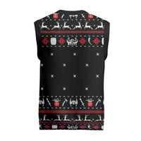 Viking Christmas Knitted V-Neck Vest with Fa La La La La Valhalla Quote and Longship Nordic Pattern - Wonder Print Shop