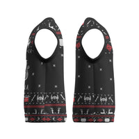 Viking Christmas Knitted V-Neck Vest with Fa La La La La Valhalla Quote and Longship Nordic Pattern - Wonder Print Shop