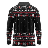 Viking Christmas Long Sleeve Polo Shirt with Fa La La La La Valhalla Quote and Longship Nordic Pattern - Wonder Print Shop
