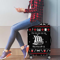 Viking Christmas Luggage Cover with Fa La La La La Valhalla Quote and Longship Nordic Pattern - Wonder Print Shop