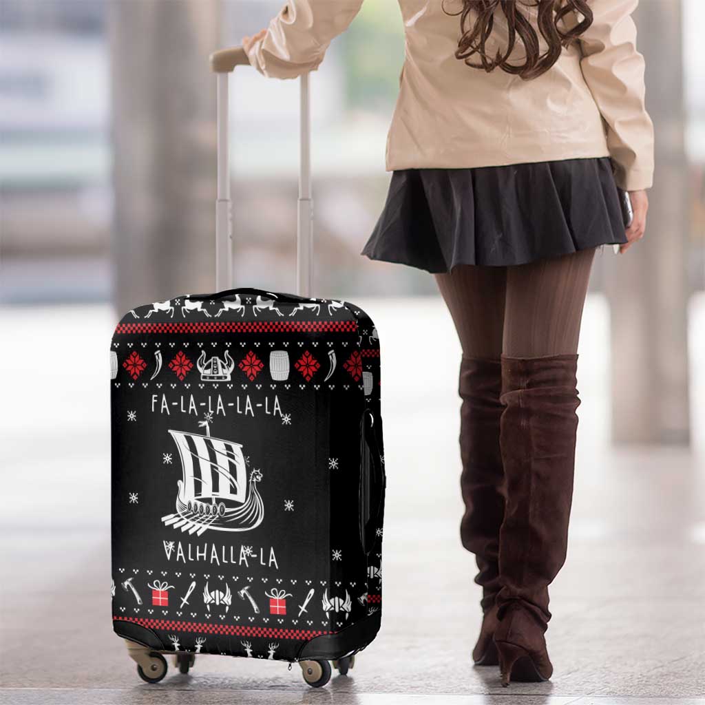 Viking Christmas Luggage Cover with Fa La La La La Valhalla Quote and Longship Nordic Pattern - Wonder Print Shop
