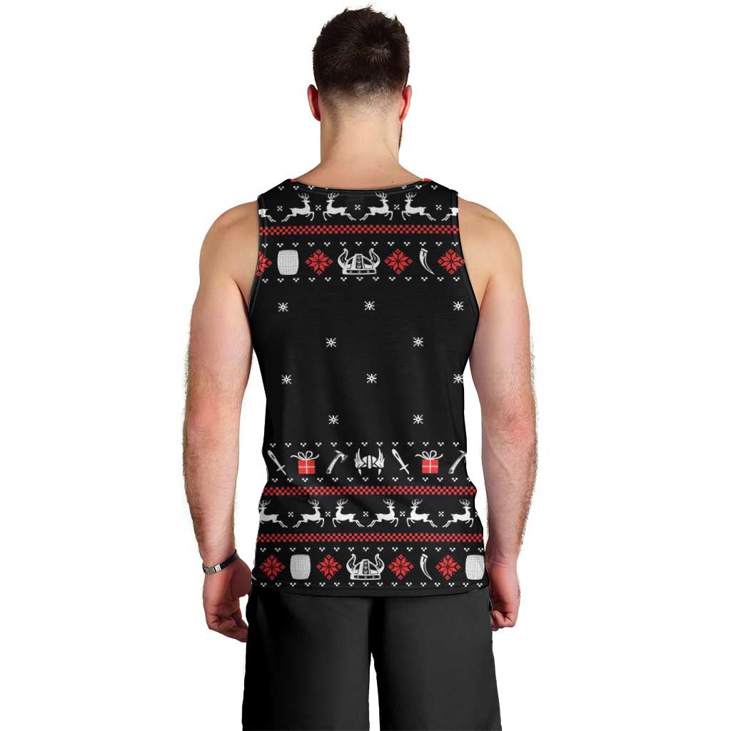 Viking Christmas Men Tank Top with Fa La La La La Valhalla Quote and Longship Nordic Pattern - Wonder Print Shop