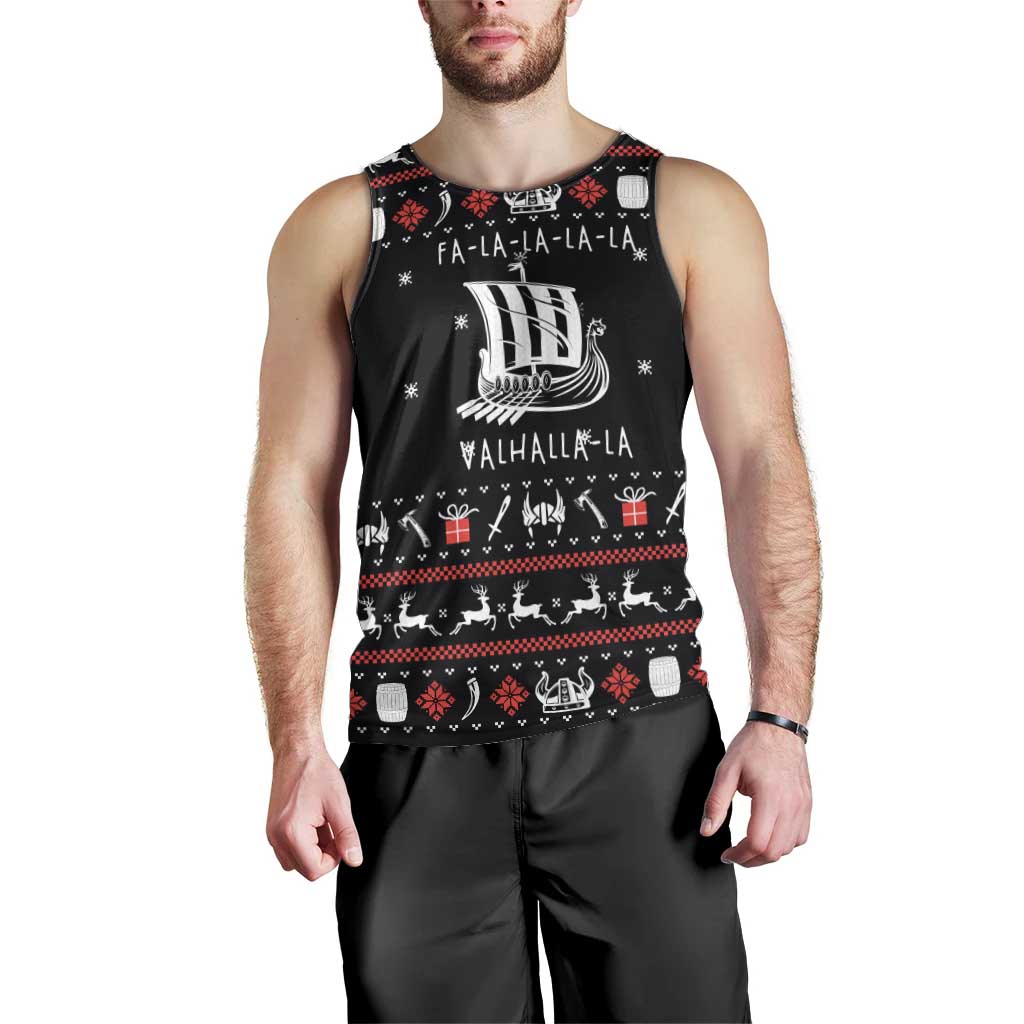 Viking Christmas Men Tank Top with Fa La La La La Valhalla Quote and Longship Nordic Pattern - Wonder Print Shop