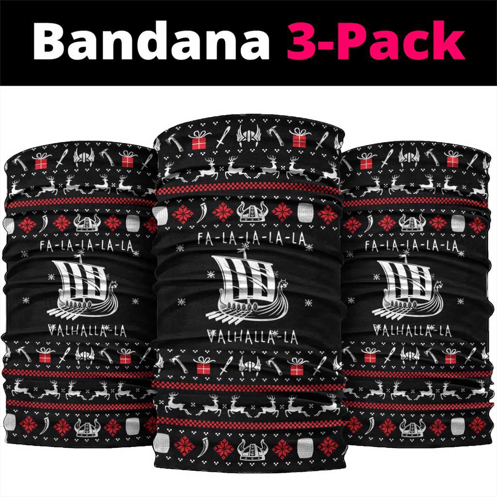 Viking Christmas Neck Gaiter with Fa La La La La Valhalla Quote and Longship Nordic Pattern - Wonder Print Shop